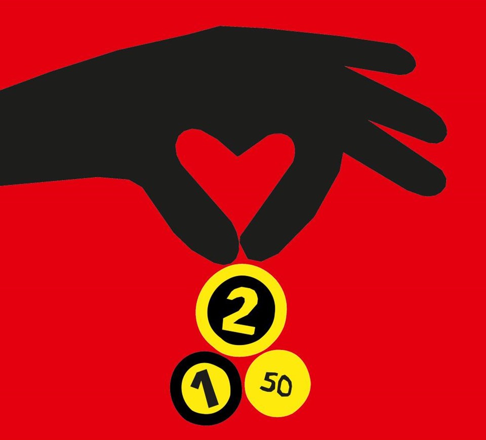Grafik einer Hand, die Münzen fallen lässt und dabei ein Herz formt