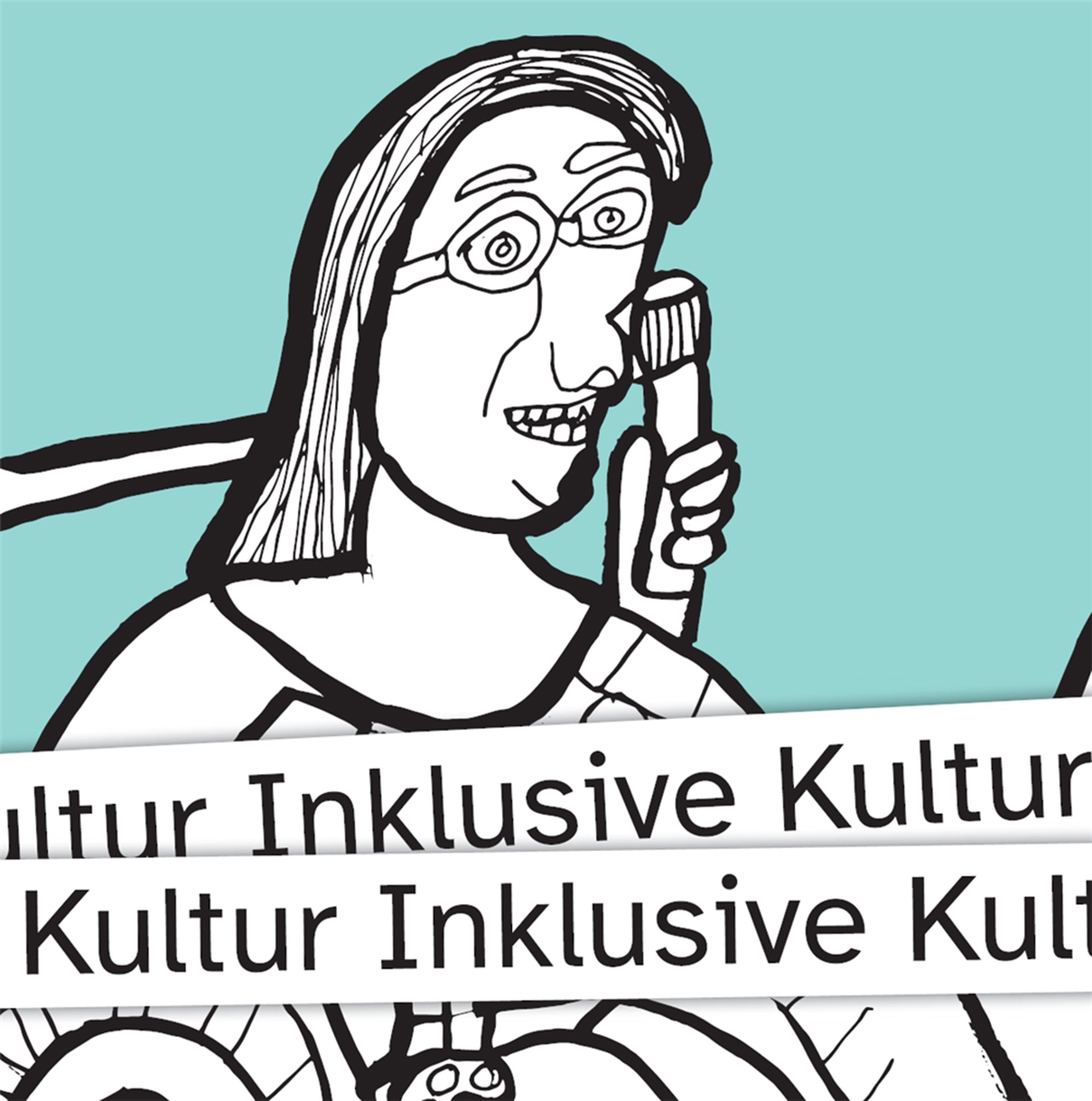 Zwei in schwarz-weiß ganz einfach gezeichnete Menschen und der Schriftzug "Inklusive Kultur"